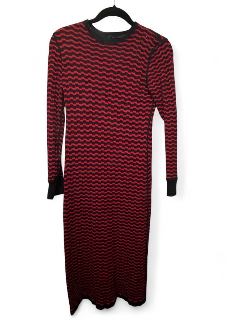 Marc Jacobs Red and Black Wave Knit Long Sleeve Dress